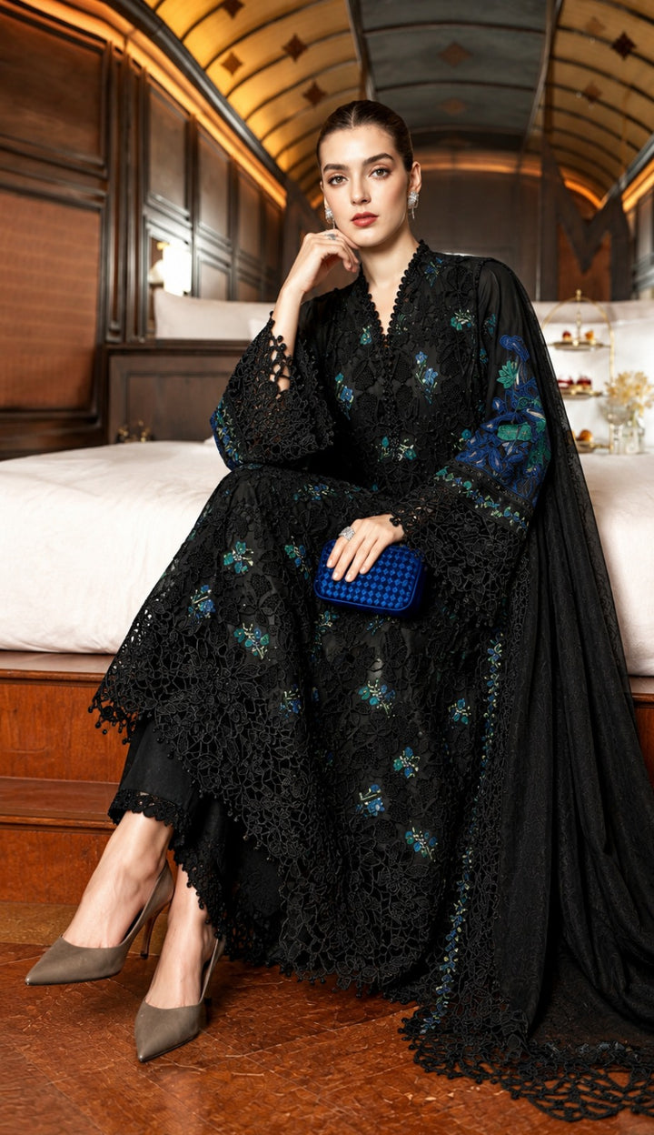 DHANAK-3PC EMBROIDERED SHIRT WITH DHANAK EMBROIDERED DUPATTA
