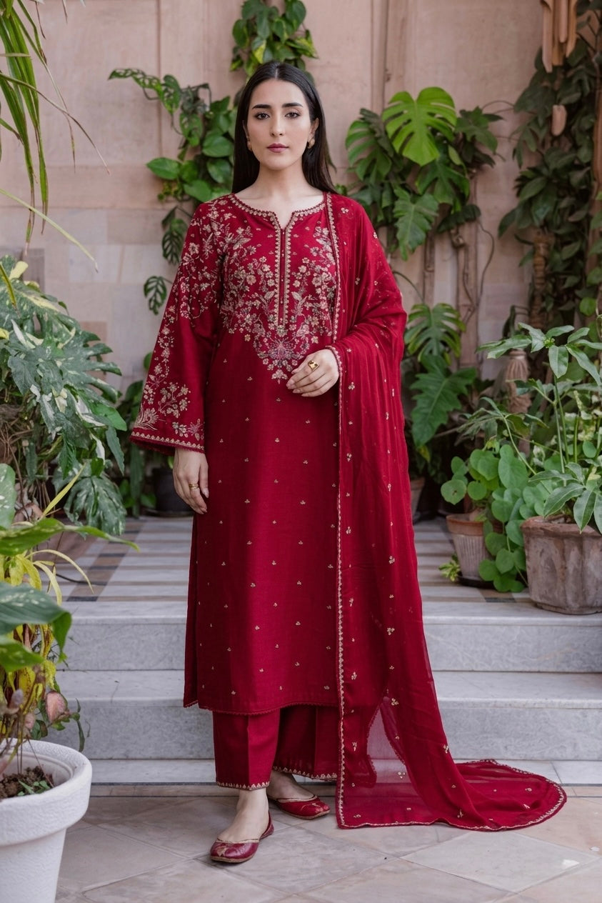 EC668 | UNSTITCHED | EMBROIDERED 3 PIECE