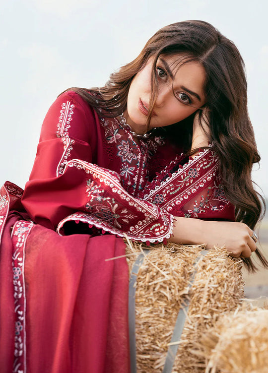 Dhanak-3PC Embroidered Shirt with Chiffon Embroidered Dupatta