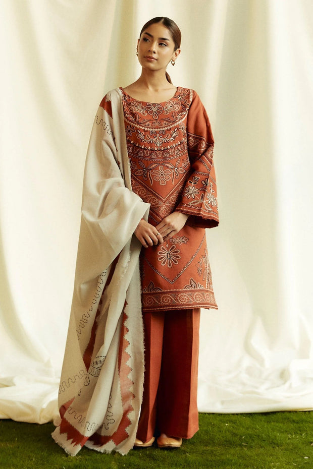 DHANAK 3PC UNSTITCHED HEAVY EMBROIDERED SUIT
