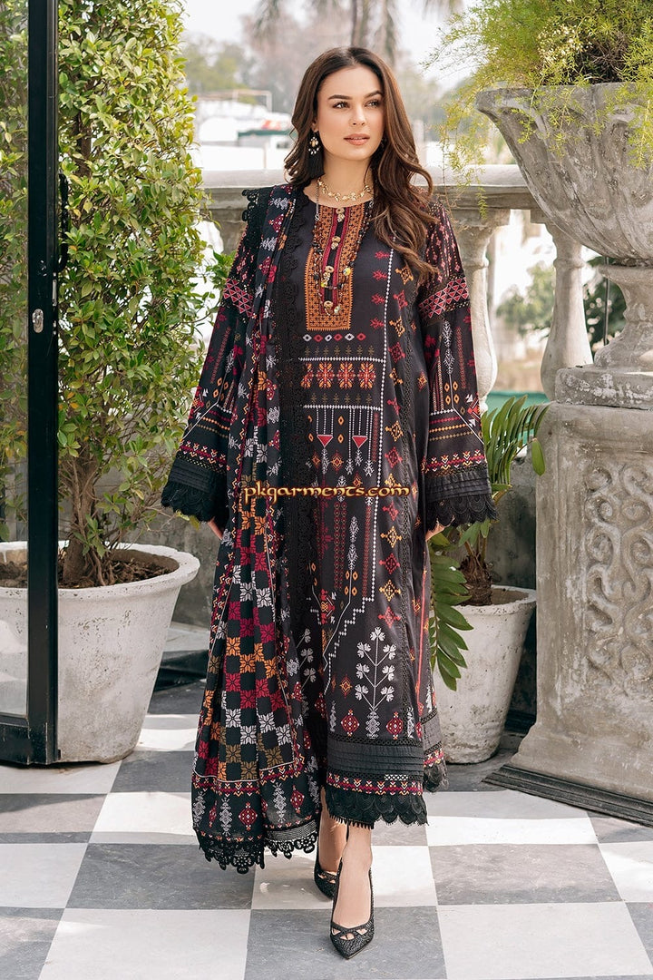 3 Piece Unstitched Heavy Embroidered Pure Lawn Suit with Fine Printed  Dupatta