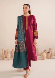 GRACE W570-EMBROIDERED 3PC MARINA DRESS WITH PRINTED SHAWL