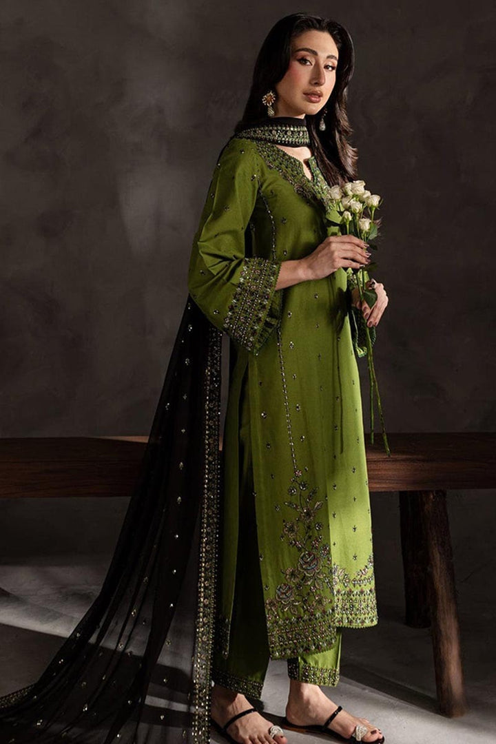 3PC DHANAK EMBROIDERED SHIRT WITH DHANAK EMBROIDERED SHAWL AND EMB TROUSER ZE-1009