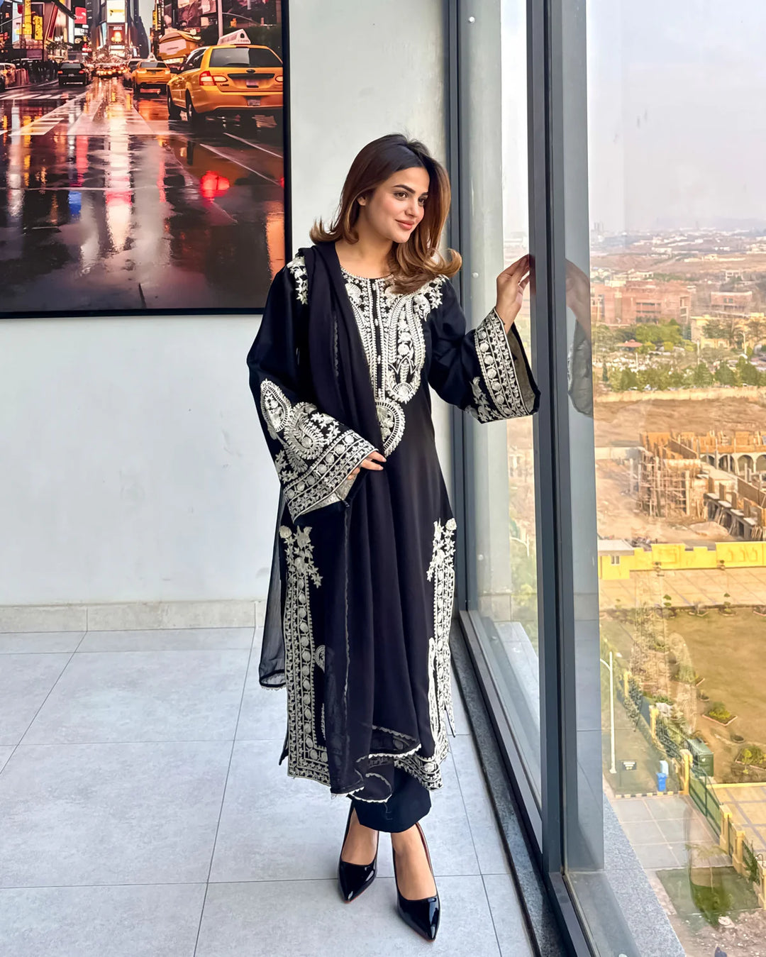 Aafreen Embroidered 3pc - Black