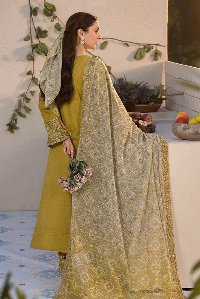 EMBROIDERED 3PC MARINA DRESS WITH PRINTED SHAWL