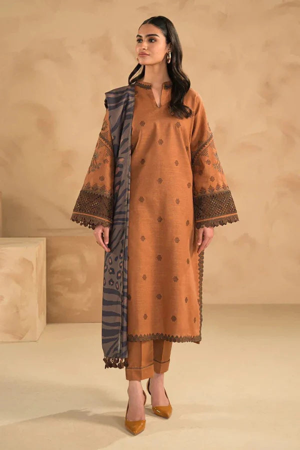DHANAK 3PC UNSTITCHED HEAVY EMBROIDERED SUIT