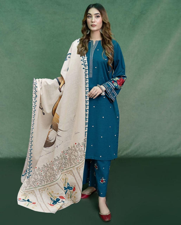 DHANAK 3PC UNSTITCHED HEAVY EMBROIDERED SUIT