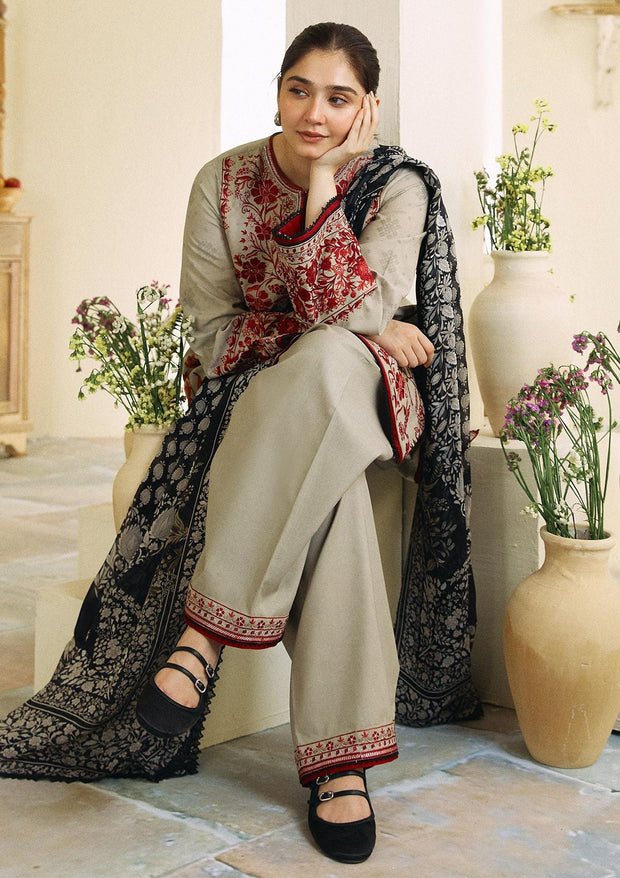 EMBROIDERED KHADDAR UNSTITCHED 3 PIECE SUIT - 9