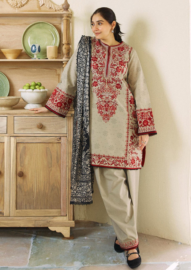 EMBROIDERED KHADDAR UNSTITCHED 3 PIECE SUIT - 9