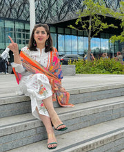 GRACE W570-EMBROIDERED 3PC MARINA DRESS WITH PRINTED SHAWL