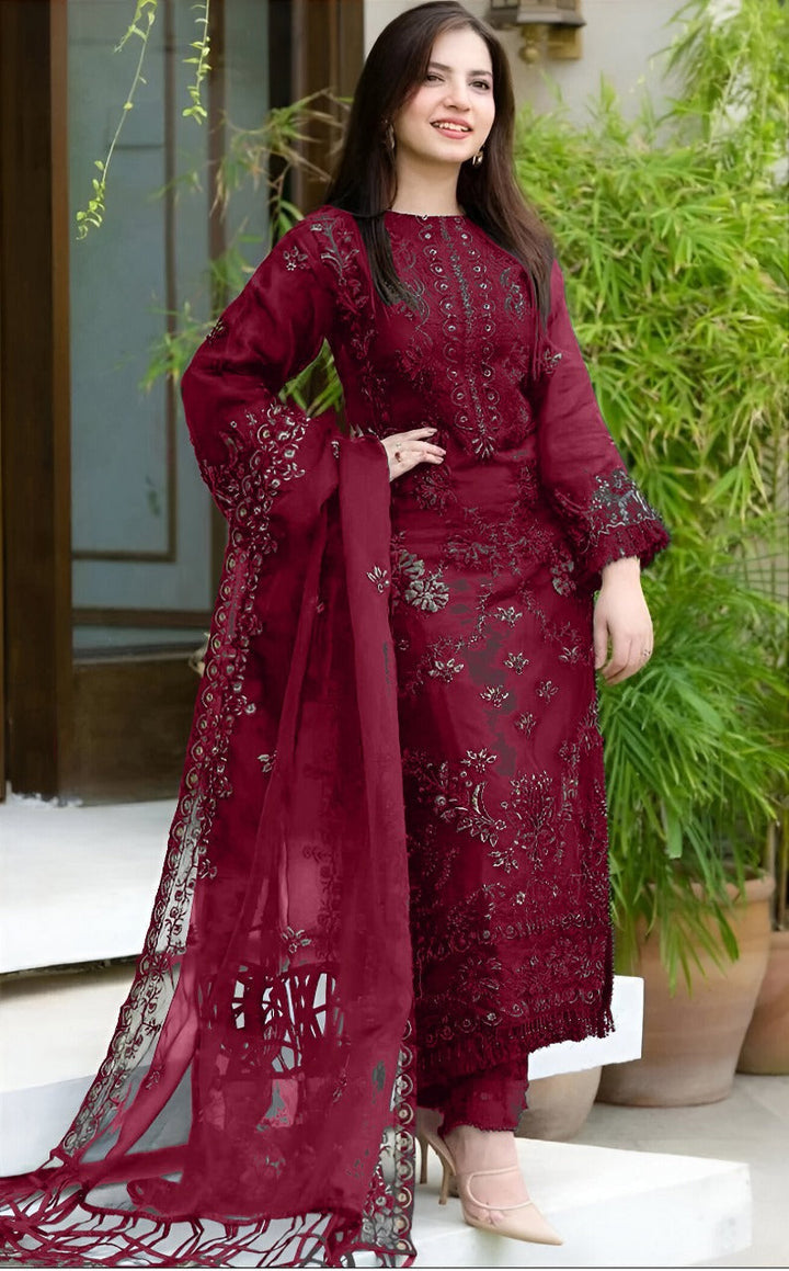 READY TO WEAR STITCHED LAWN HEAVY 3PC EMBOIDERY KD-Mehroon -1021