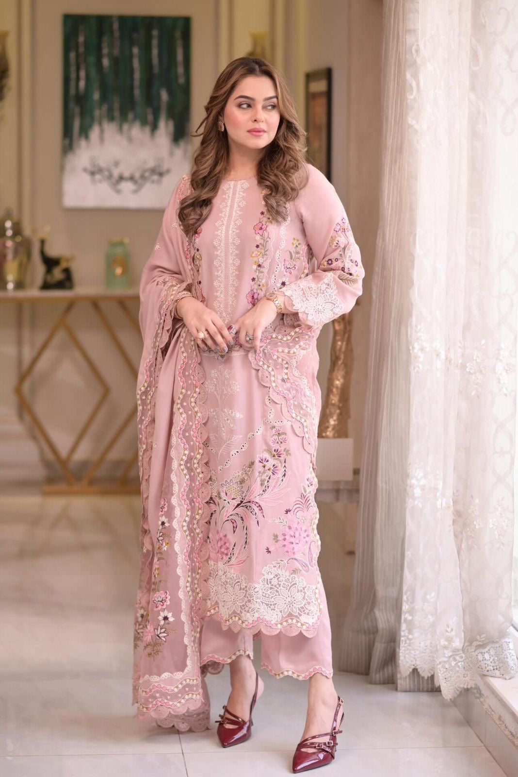 | UNSTITCHED LAWN 3PC EMBROIDERED SUITE WITH DUPATTA EMBROIDERED