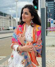 GRACE W570-EMBROIDERED 3PC MARINA DRESS WITH PRINTED SHAWL