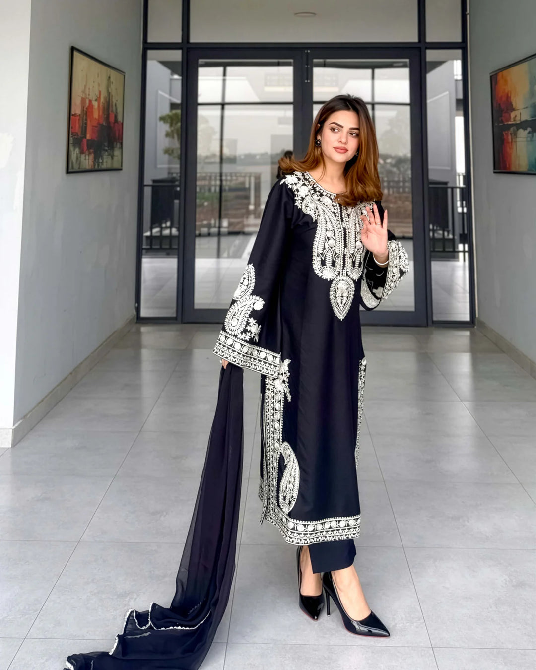 Aafreen Embroidered 3pc - Black