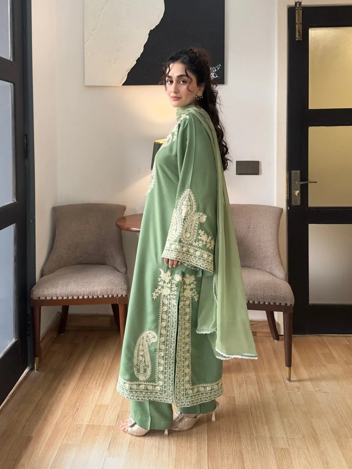 Aafreen Embroidered 3pc - Jade green