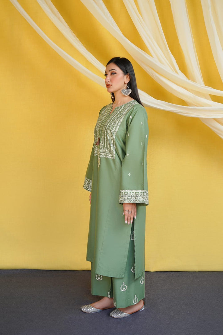 Dhanak-3PC Embroidered Shirt with Digital Printed Wool Shawl