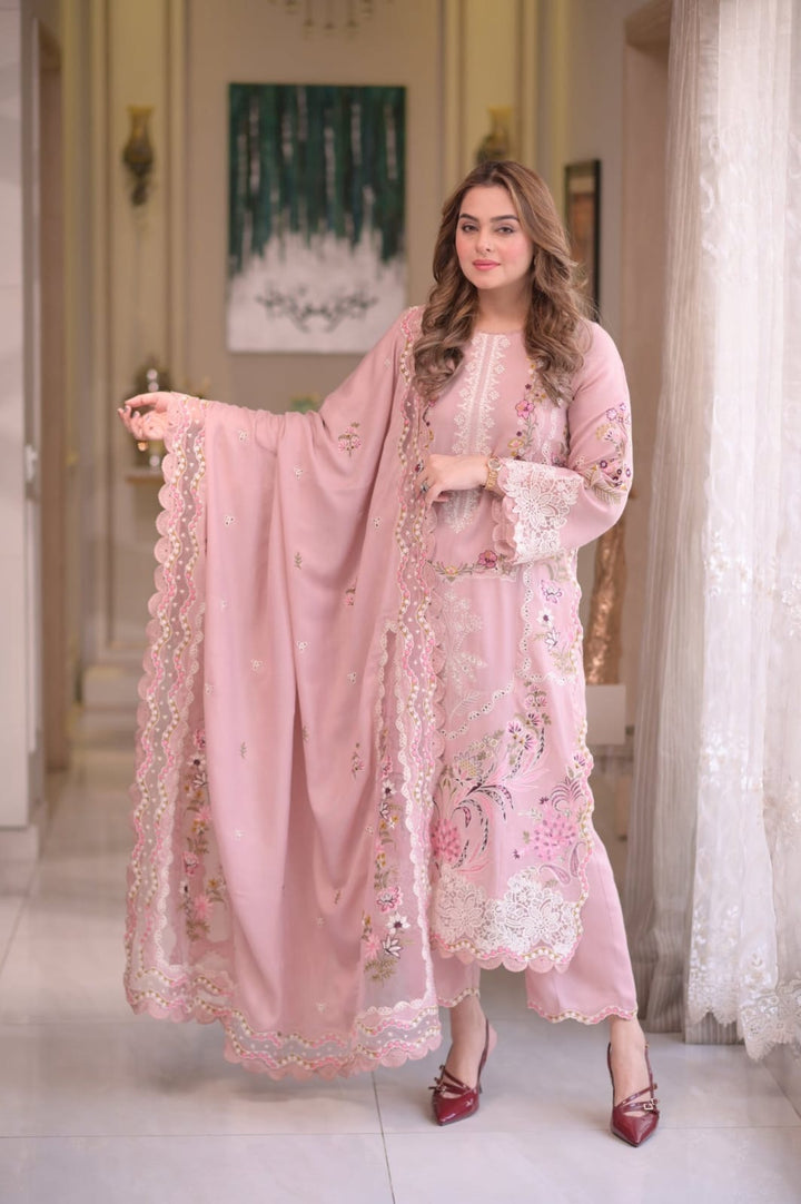 | UNSTITCHED LAWN 3PC EMBROIDERED SUITE WITH DUPATTA EMBROIDERED