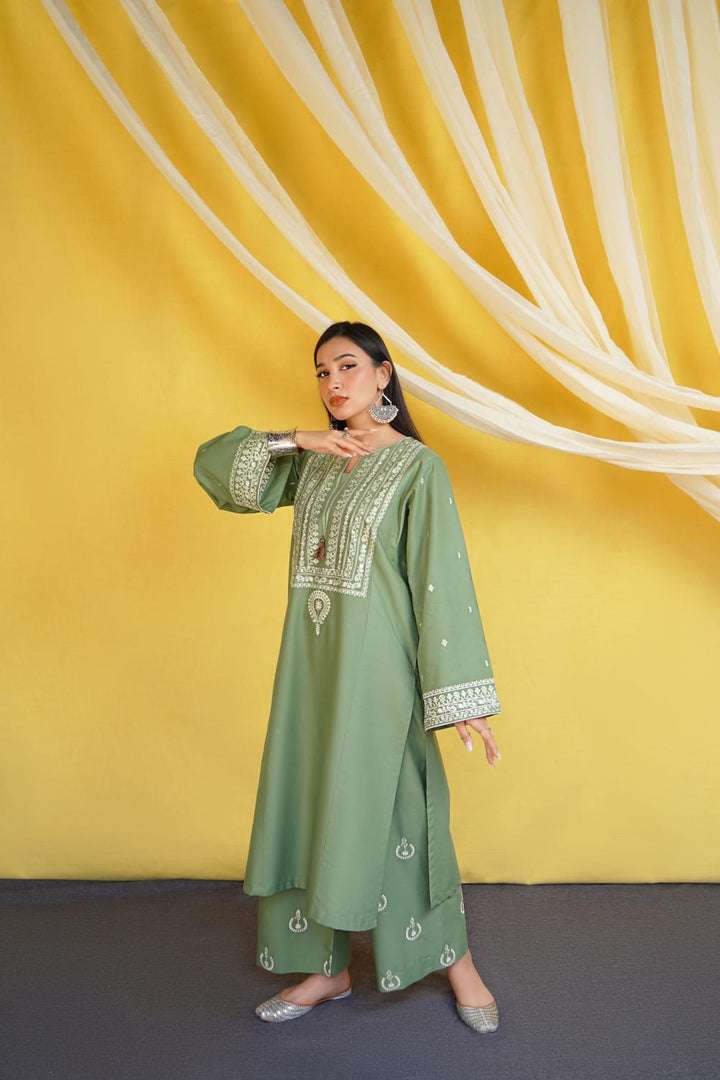 Dhanak-3PC Embroidered Shirt with Digital Printed Wool Shawl