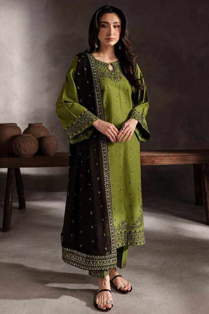 3PC DHANAK EMBROIDERED SHIRT WITH DHANAK EMBROIDERED SHAWL AND EMB TROUSER ZE-1009