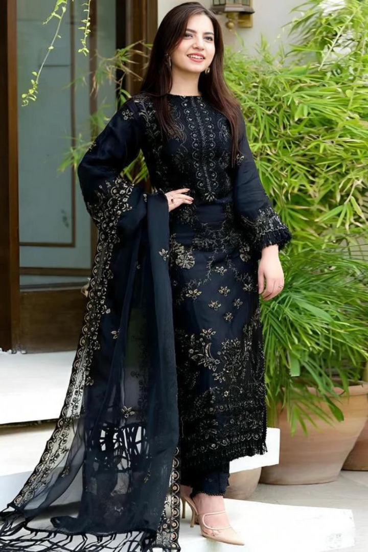 READY TO WEAR STITCHED LAWN HEAVY 3PC EMBOIDERY KD-BLACK-1021