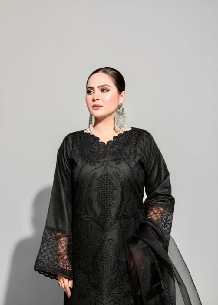 Lawn Embroidered Shirt Lawn Embroidered Sleeves Chiffon Embroidered Dupatta Lawn Dyed Back Lawn Embroidered Trouser Unstitched 3PC DressLC-7066