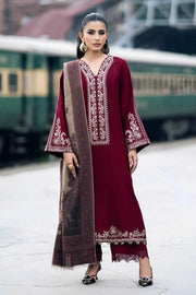 GRACE W570-EMBROIDERED 3PC MARINA DRESS WITH PRINTED SHAWL