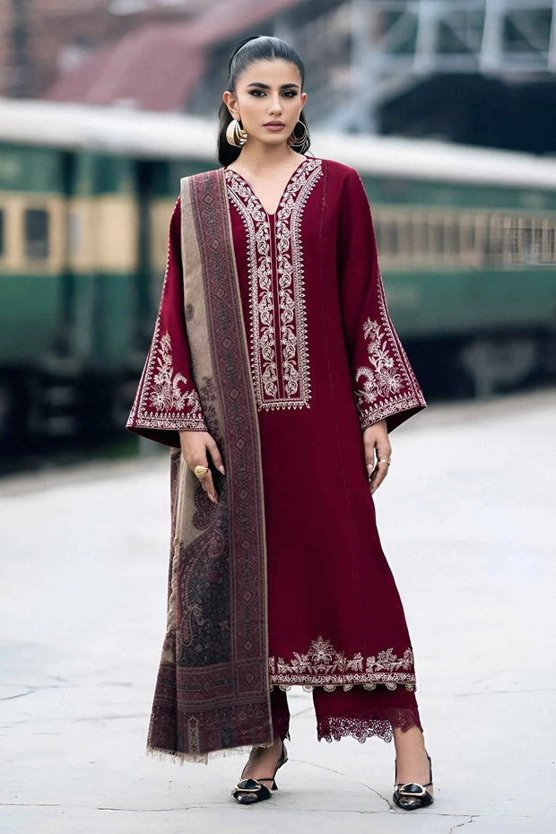 GRACE W570-EMBROIDERED 3PC MARINA DRESS WITH PRINTED SHAWL