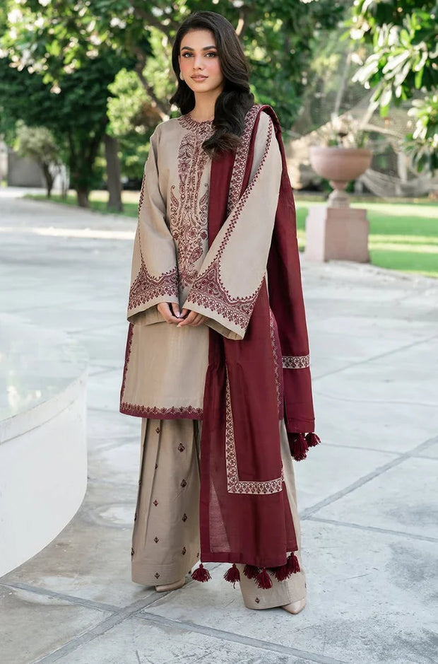 3PC UNSTITCHED DHANAK EMBROIDERED SHIRT WITH DHANAK EMBROIDERED DUPATTA ZA-804