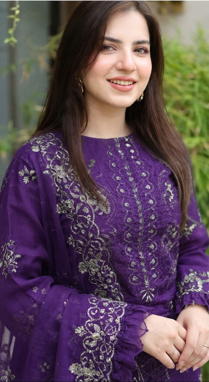 DANANIL LAWN HEAVY 3PC EMBOIDERY KD-PURPLE-1021