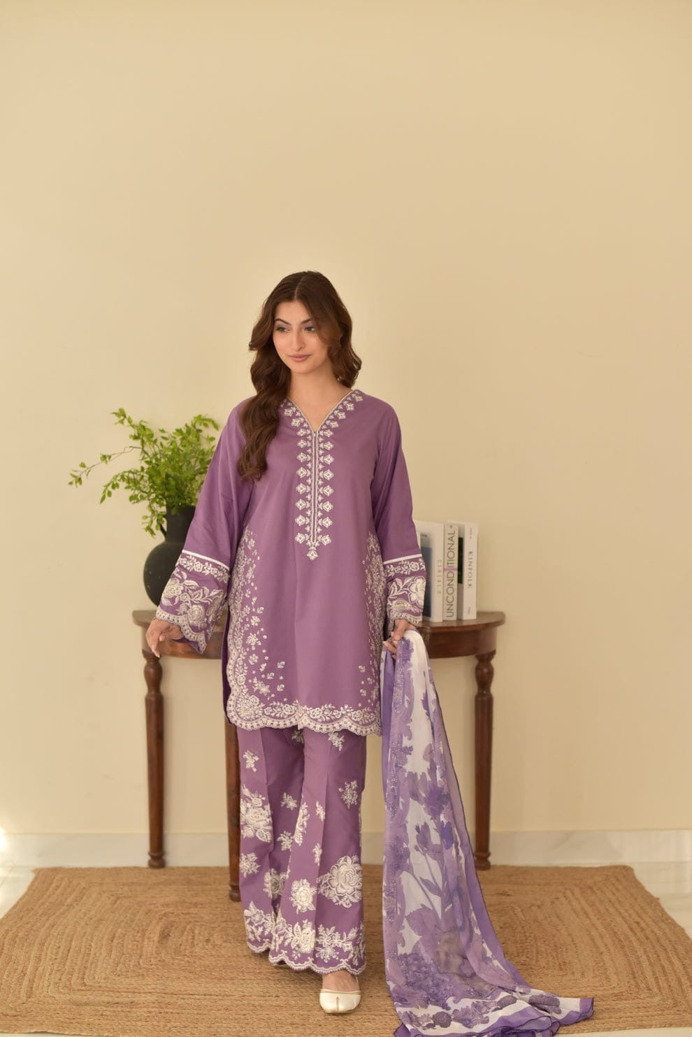 EMBROIDERED 3PC LAWN DRESS WITH PRINTED CHIFFON DUPATTA. Lc 1245