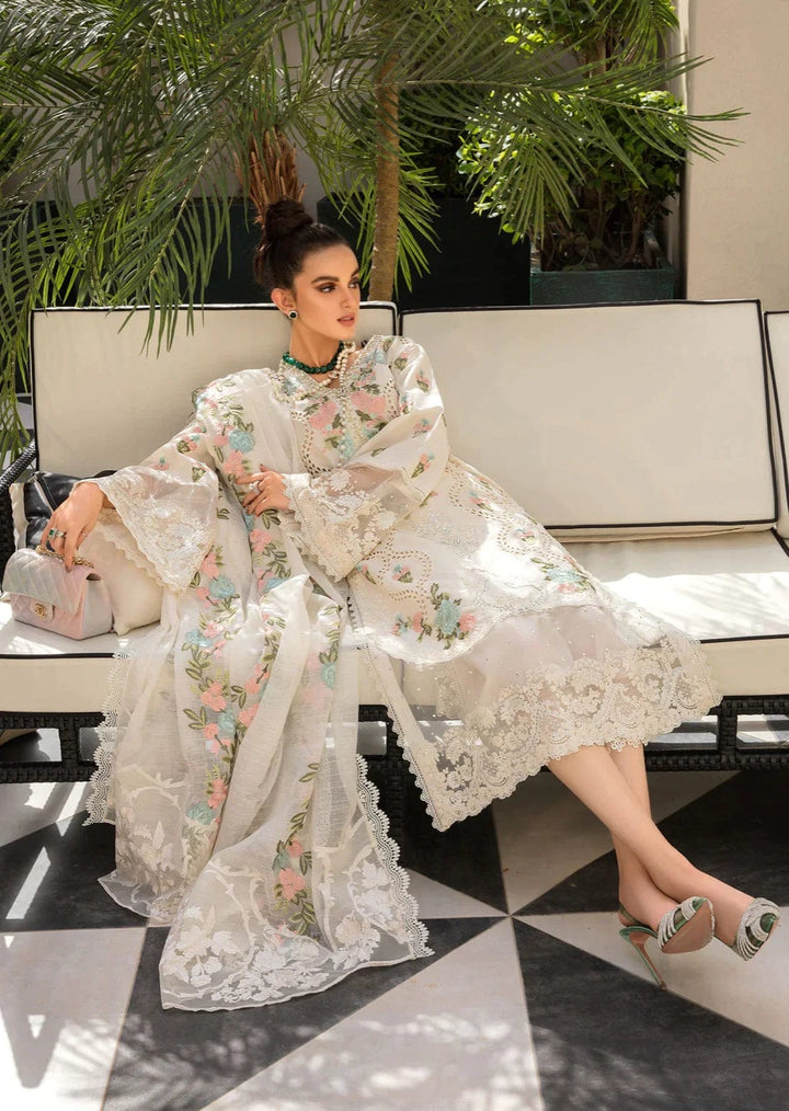 Crimson 3Pc Embroidered Lawn Suit With Embroidered Organza Dupatta