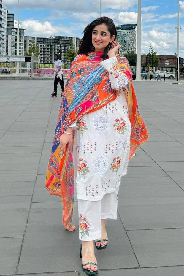 GRACE W570-EMBROIDERED 3PC MARINA DRESS WITH PRINTED SHAWL