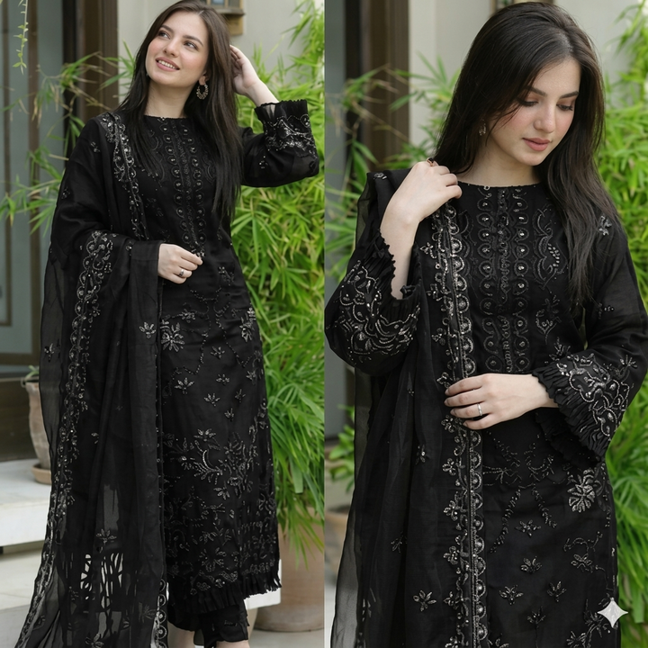 READY TO WEAR STITCHED LAWN HEAVY 3PC EMBOIDERY KD-BLACK-1021
