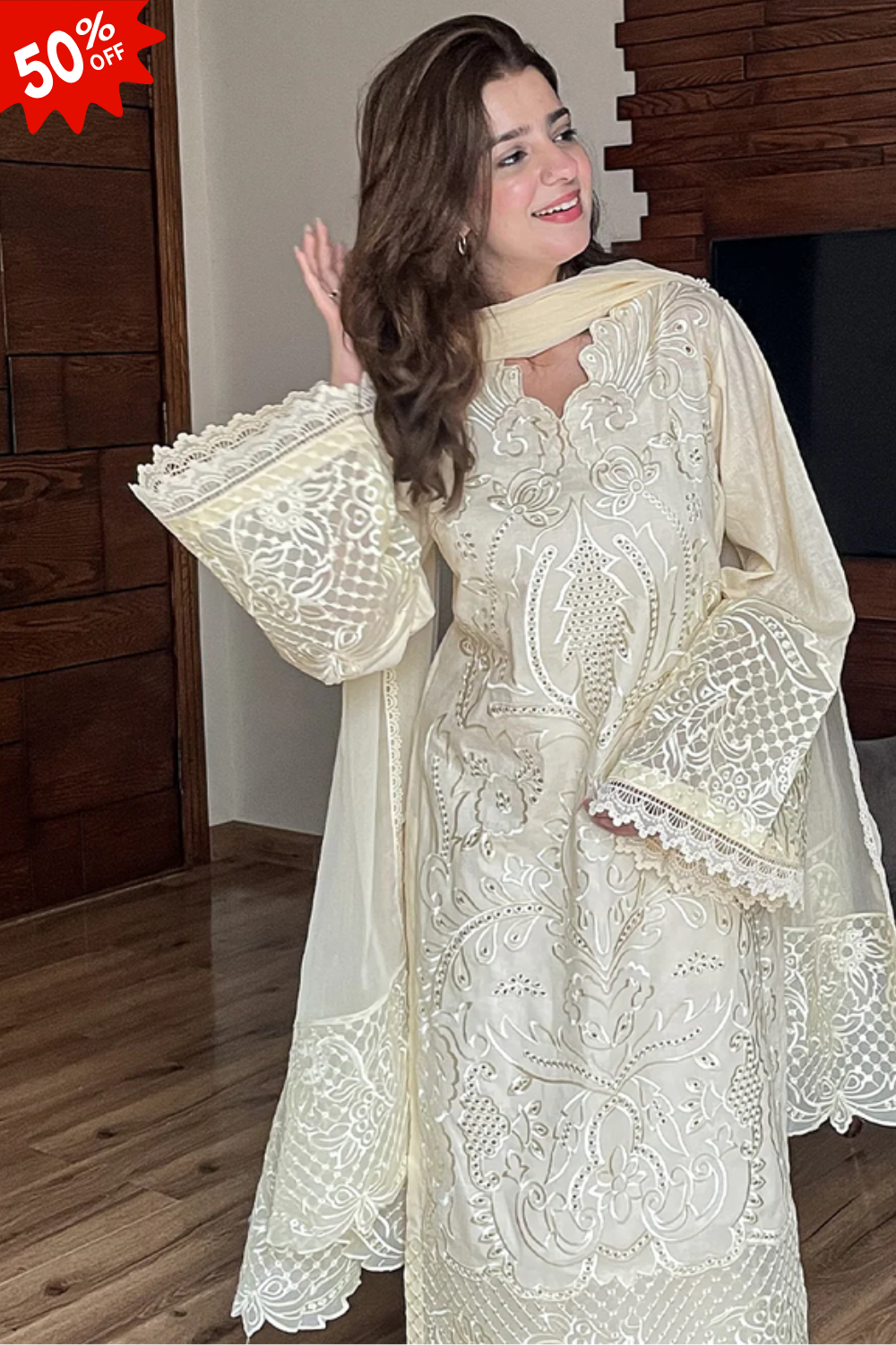 REGAL 3PC CAMBRIC EMBROIDERED SUIT - 439